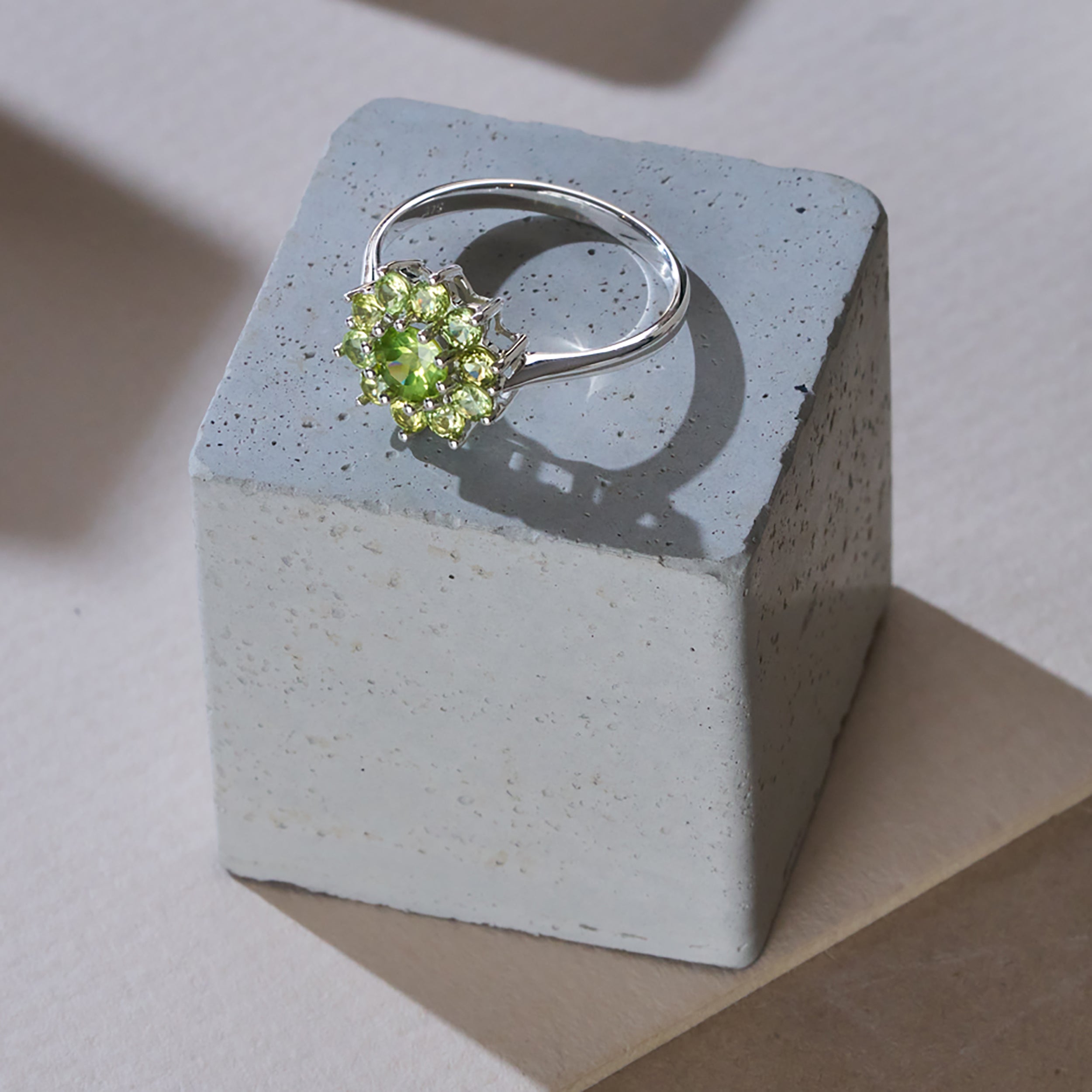 1.12ct Peridot Cluster Ring in 9K White Gold